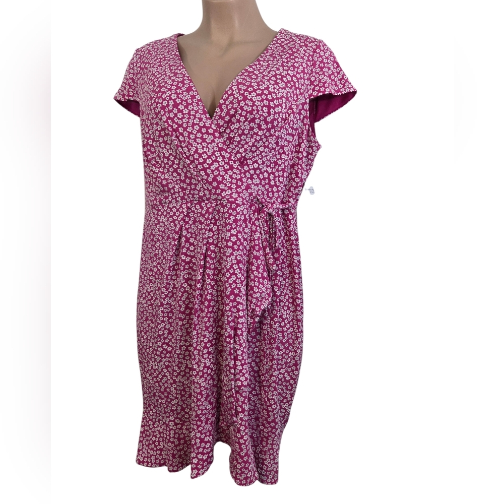 Jessica Howard Pink White Floral Texture Faux Wrap Spring Dress New With Tags - Picture 3 of 14